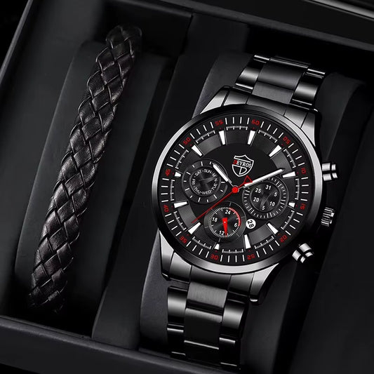 Fashion Men'S Watches Business Stainless Steel Quartz Wrist Watch Male Casual Date Luminous Leather Bracelet Clock