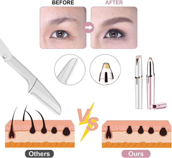 Epilateur À Sourcils, Rasoir Électrique Pour Visage Et Sourcils Femme – Pour L'Épilation Du Visage, Des Lèvres, De La Bikini Et Du Bras (Or Rose)