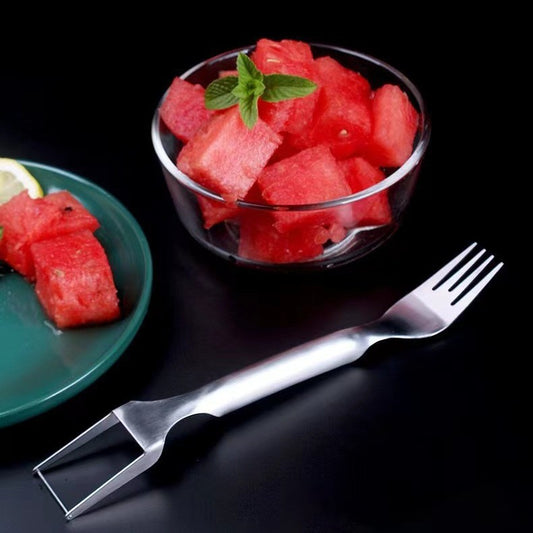 Fourchette Coupe-Pastèque 2-en-1 – Trancheur de Fruits en Acier Inoxydable